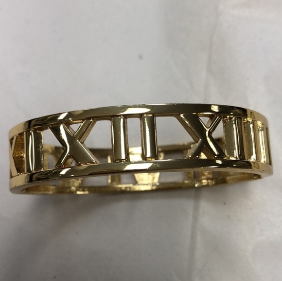 Roman Numeral Cutout Gold-Tone Hinged Bangle Bracelet - Picture 2 of 2